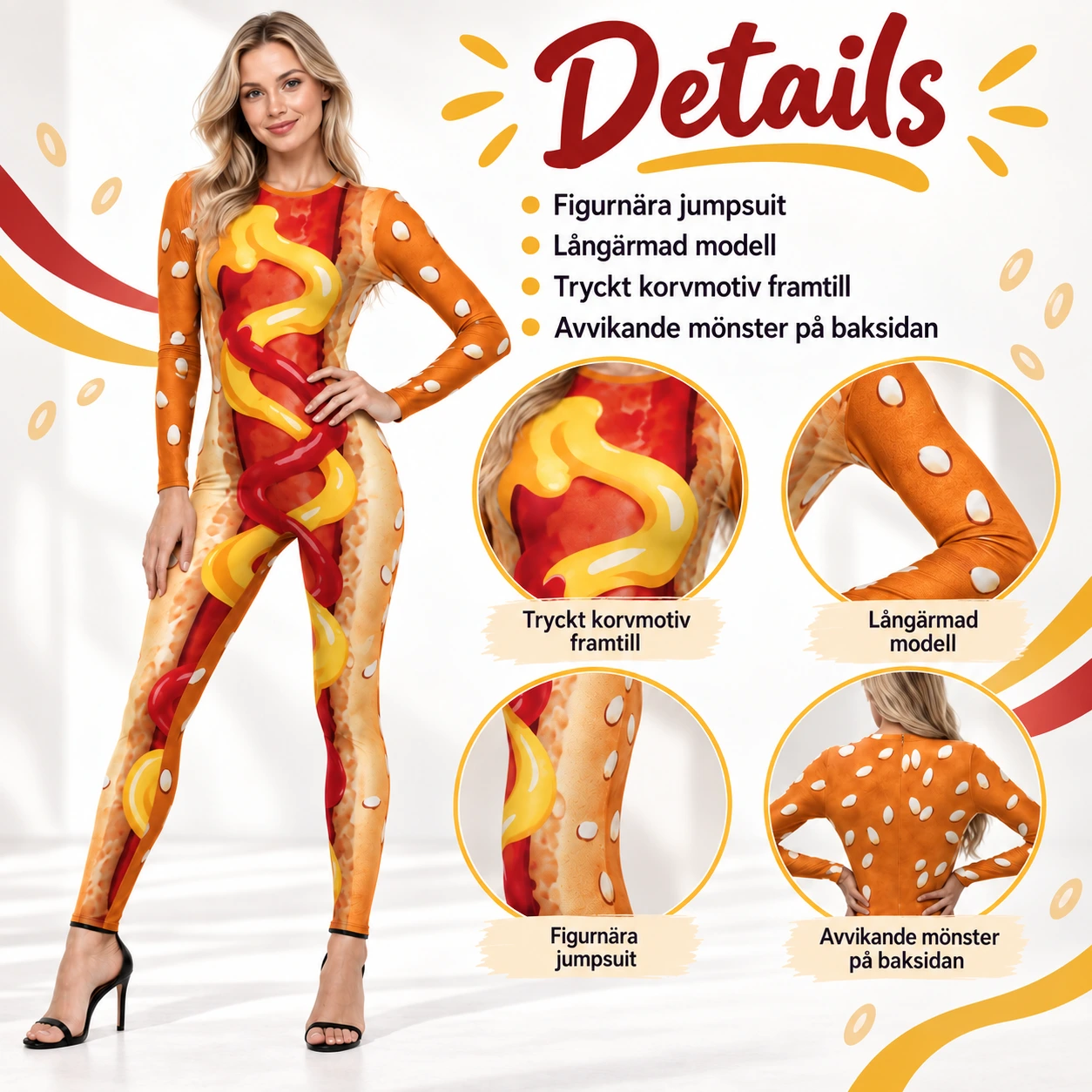 Rolig Hotdog Bodysuit Kostym för Damer 