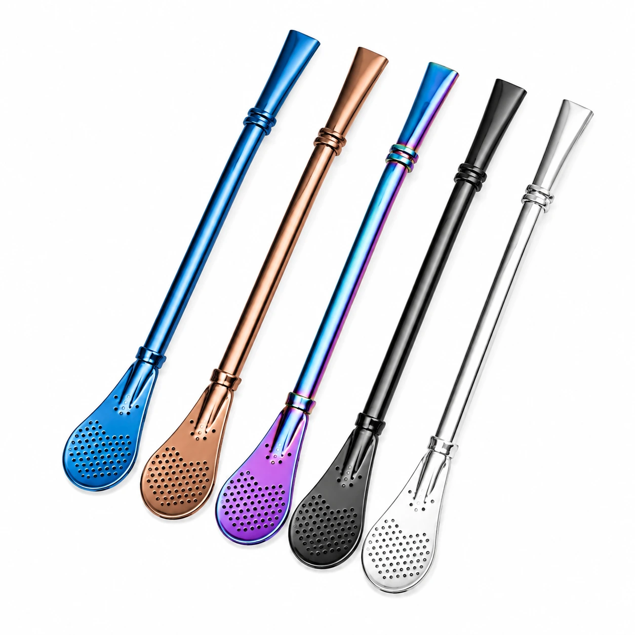 Metallsugrör med Sked – Rostfritt Stål Återanvändbara 5-pack