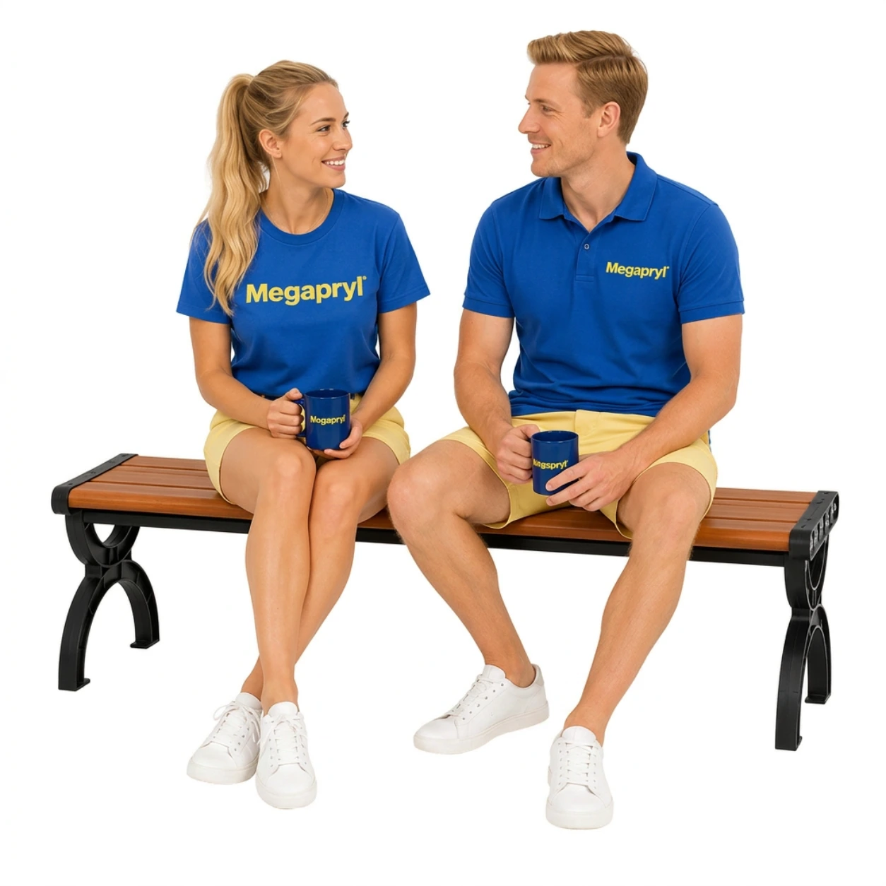 Trädgårdsbänk 2-Sits i Trälook med Metallram – 124 cm