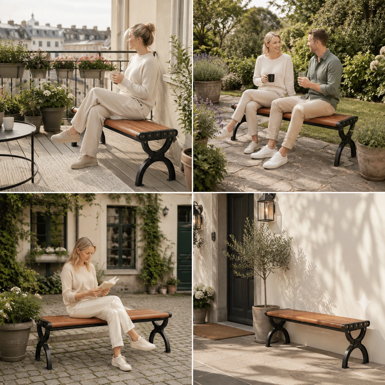 Trädgårdsbänk 2-Sits i Trälook med Metallram – 124 cm