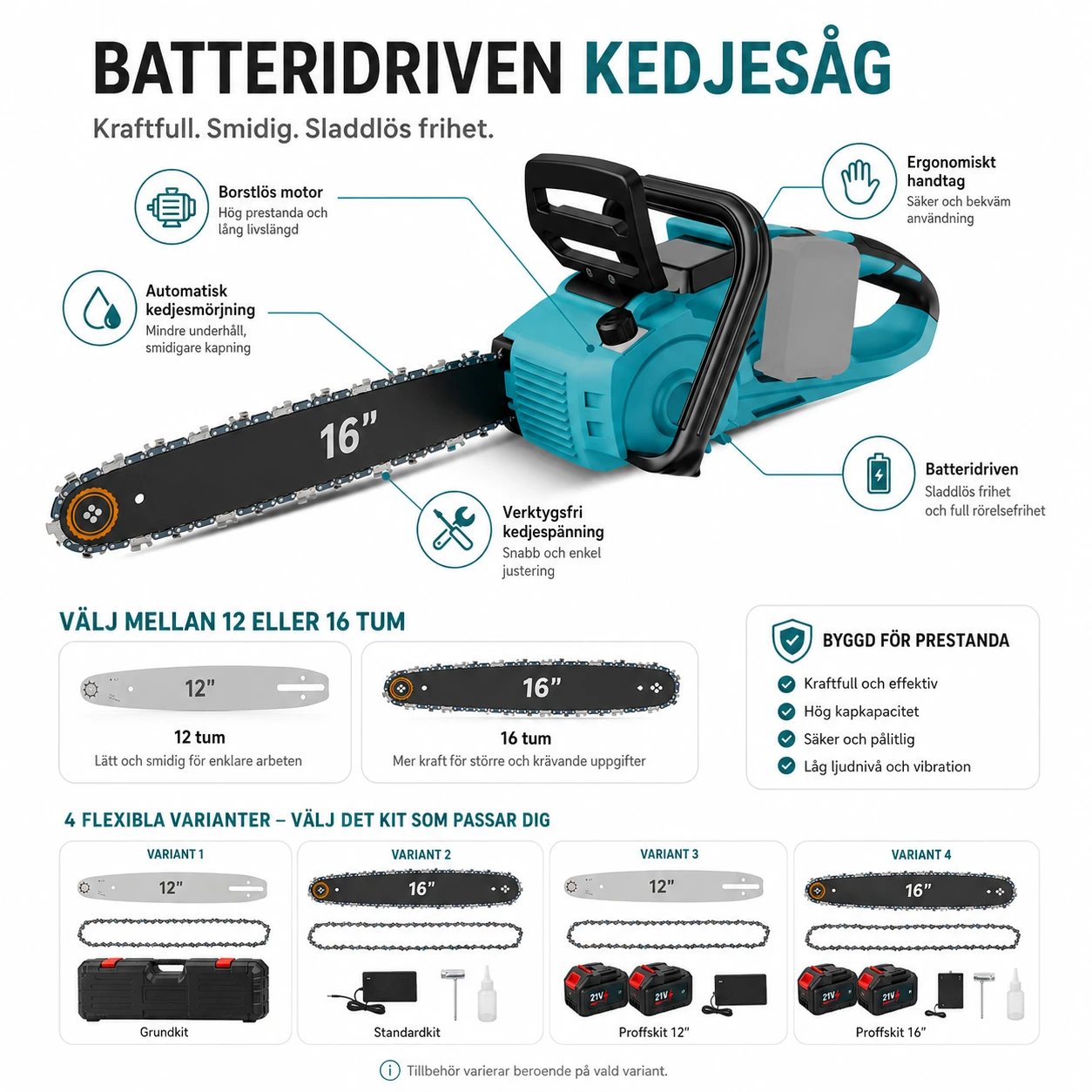 Batteridriven motorsåg 12/16 tum – borstlös
