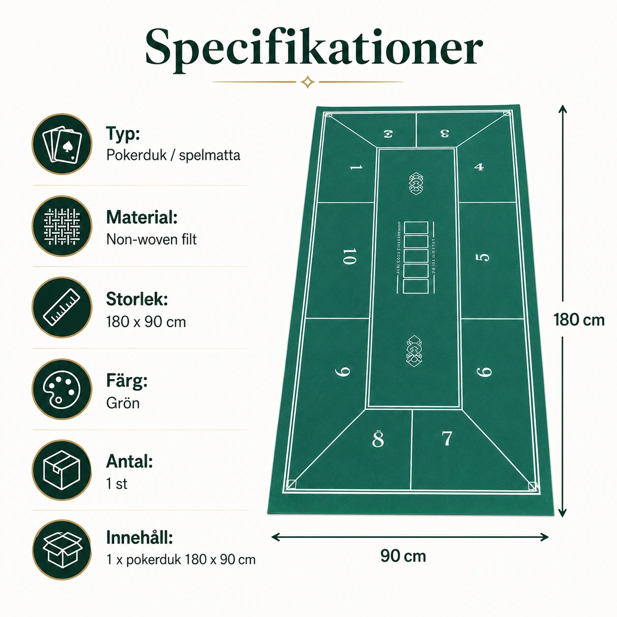 Pokerduk för Texas Hold'em 180x90 cm