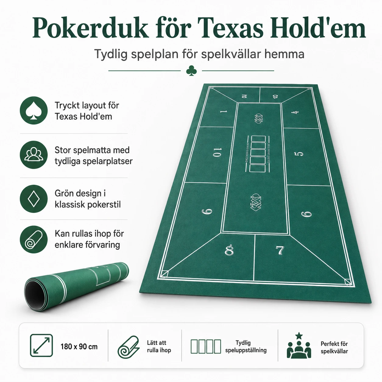 Pokerduk för Texas Hold'em 180x90 cm