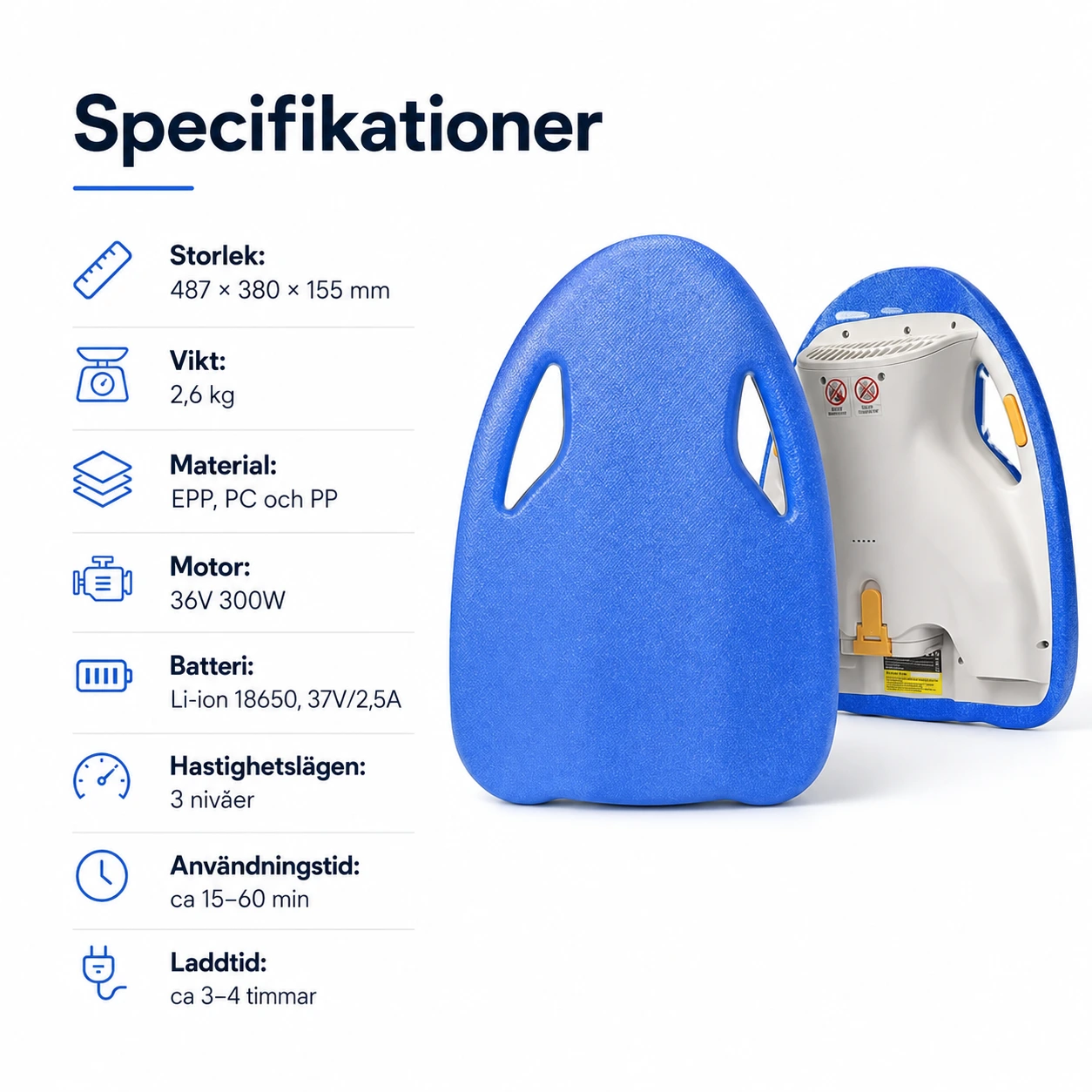 Elektrisk kickboard för vatten med 3 hastighetslägen