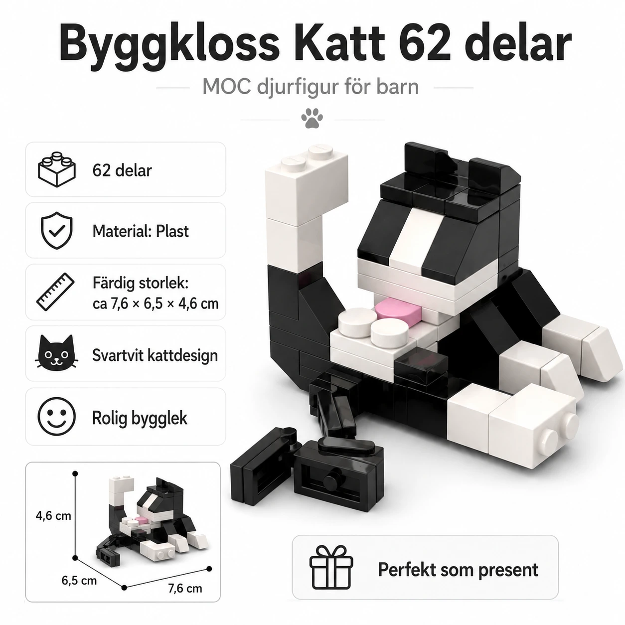 Byggkloss Katt 62 delar – MOC Djurfigur för Barn