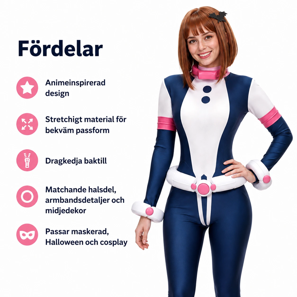 Anime cosplaydräkt för dam med halsdel och midjedekor