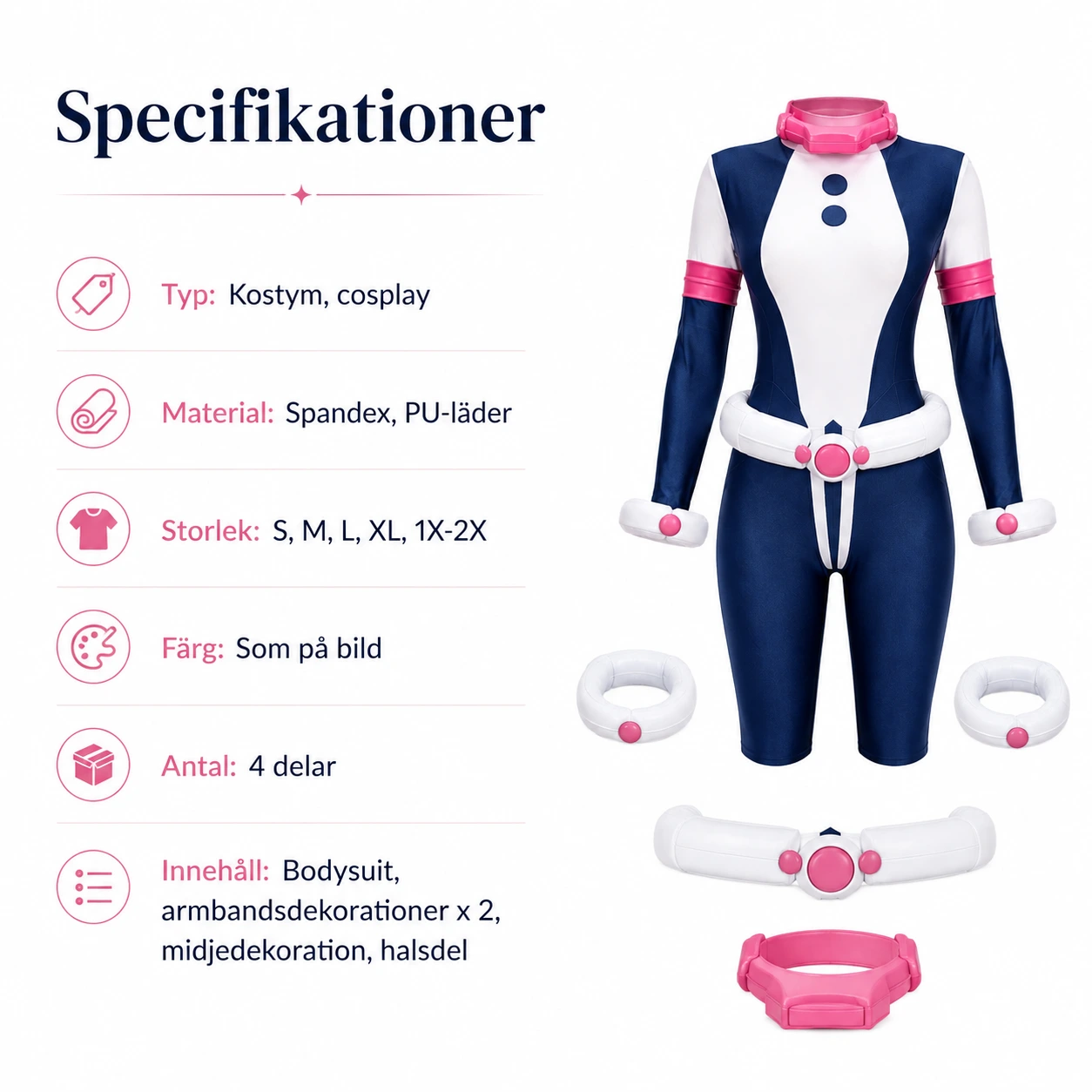 Anime cosplaydräkt för dam med halsdel och midjedekor