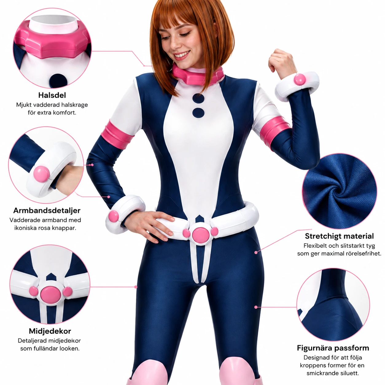 Anime cosplaydräkt för dam med halsdel och midjedekor