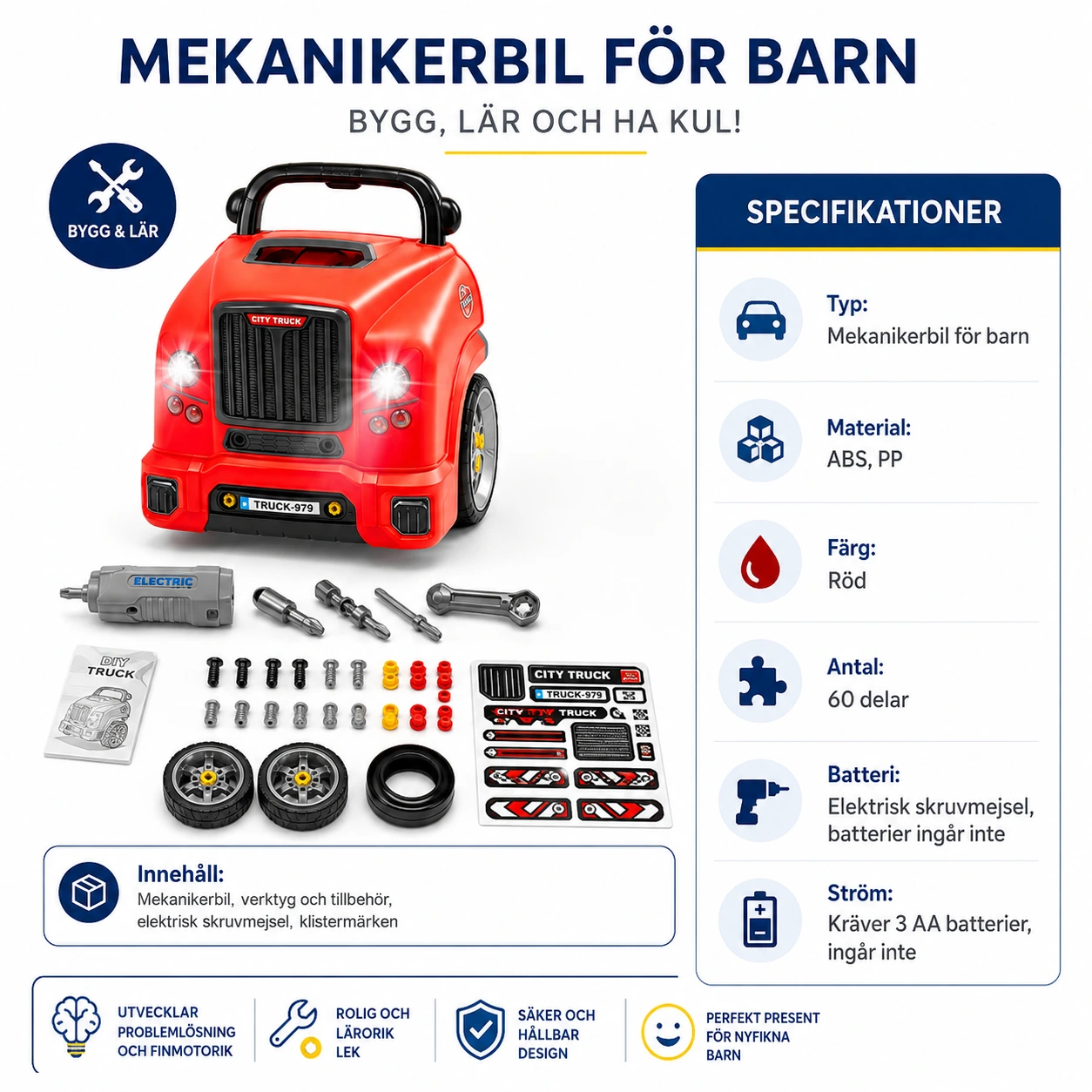 Mekanikerbil för Barn med Verktyg och Avtagbara Delar