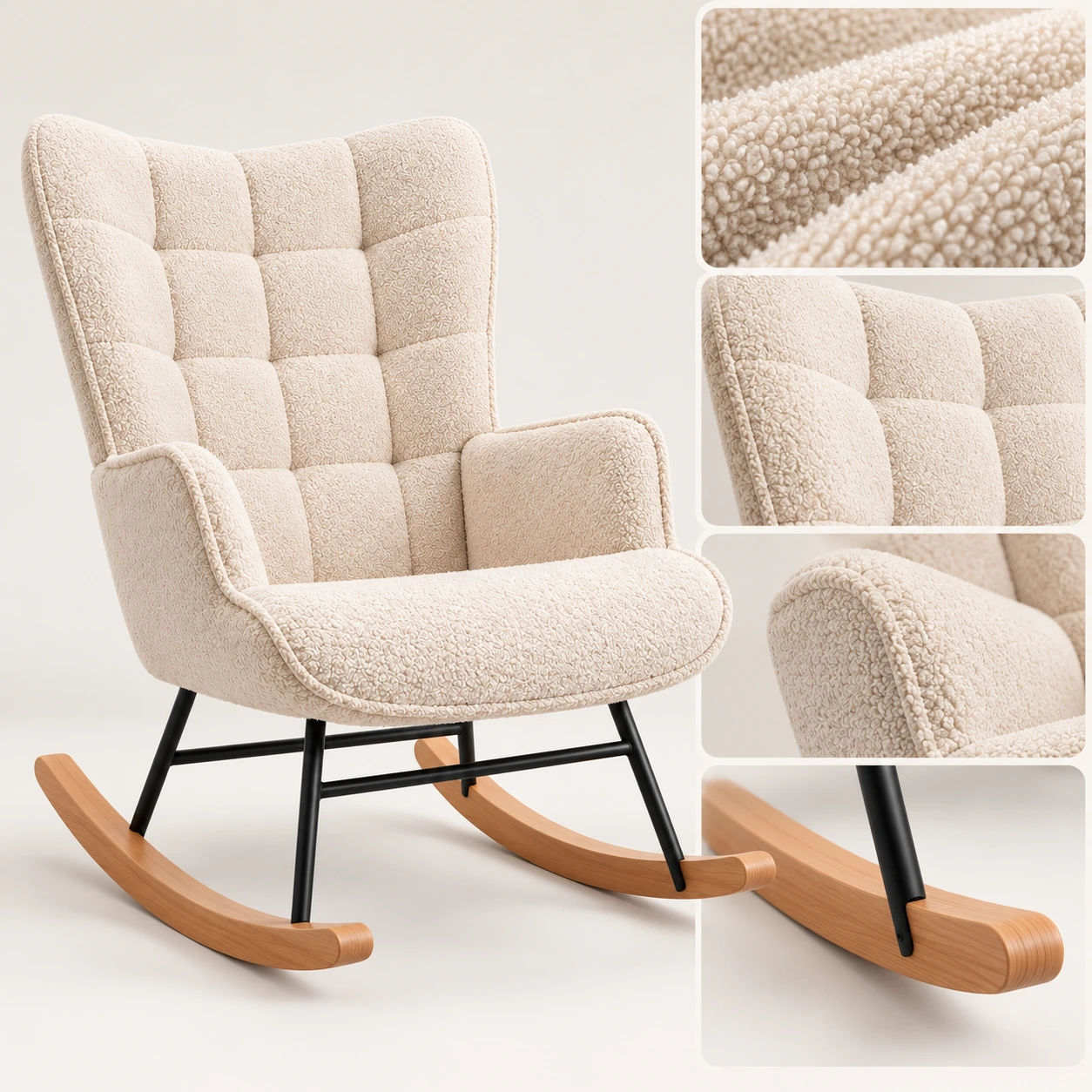 Gungstol med hög rygg och armstöd, beige
