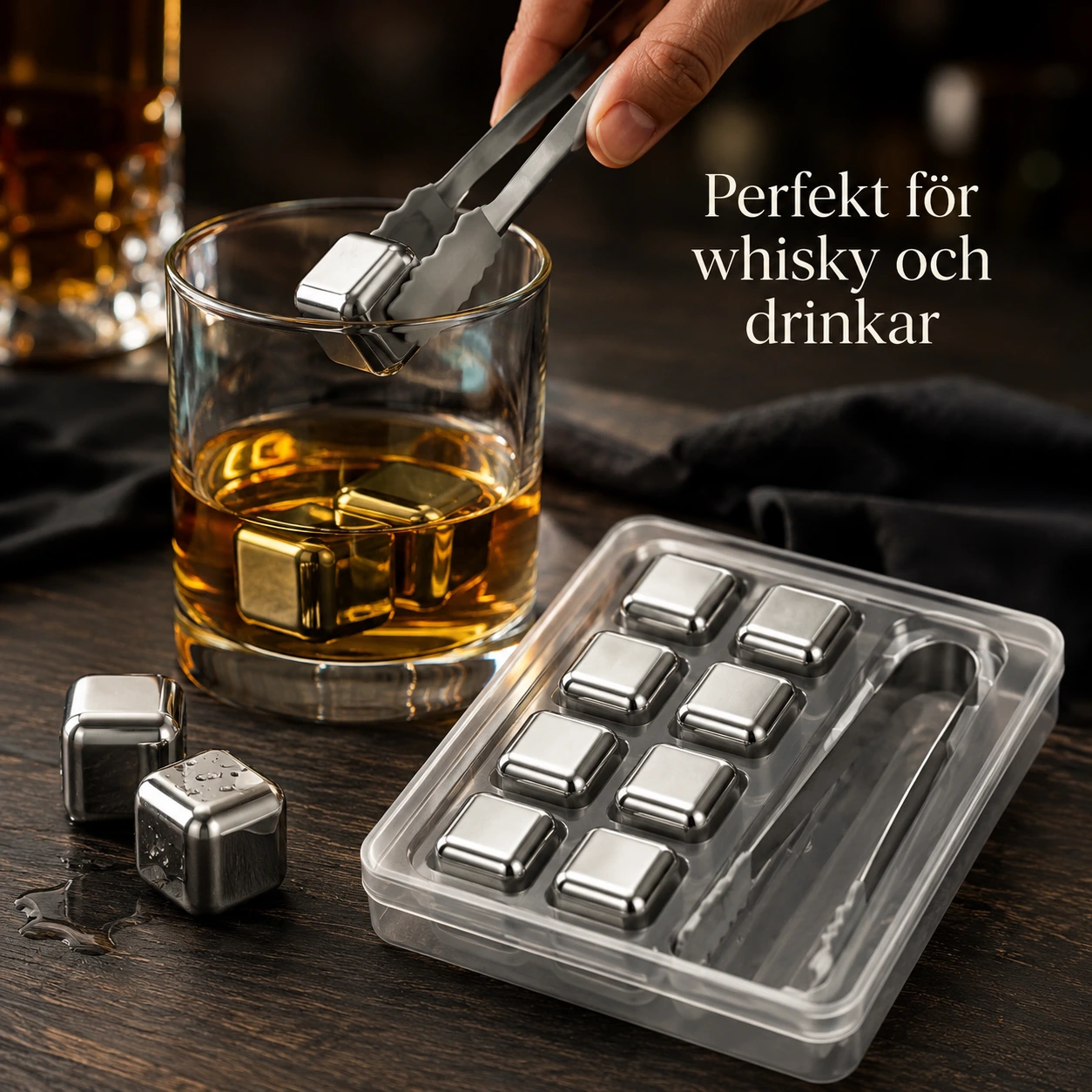 Whiskykylare i Rostfritt Stål med Tång och Låda