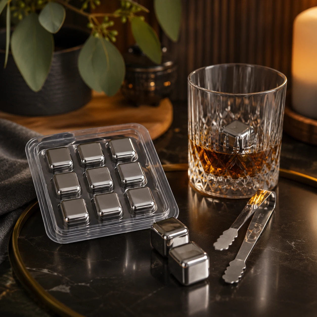 Whiskykylare i Rostfritt Stål med Tång och Låda