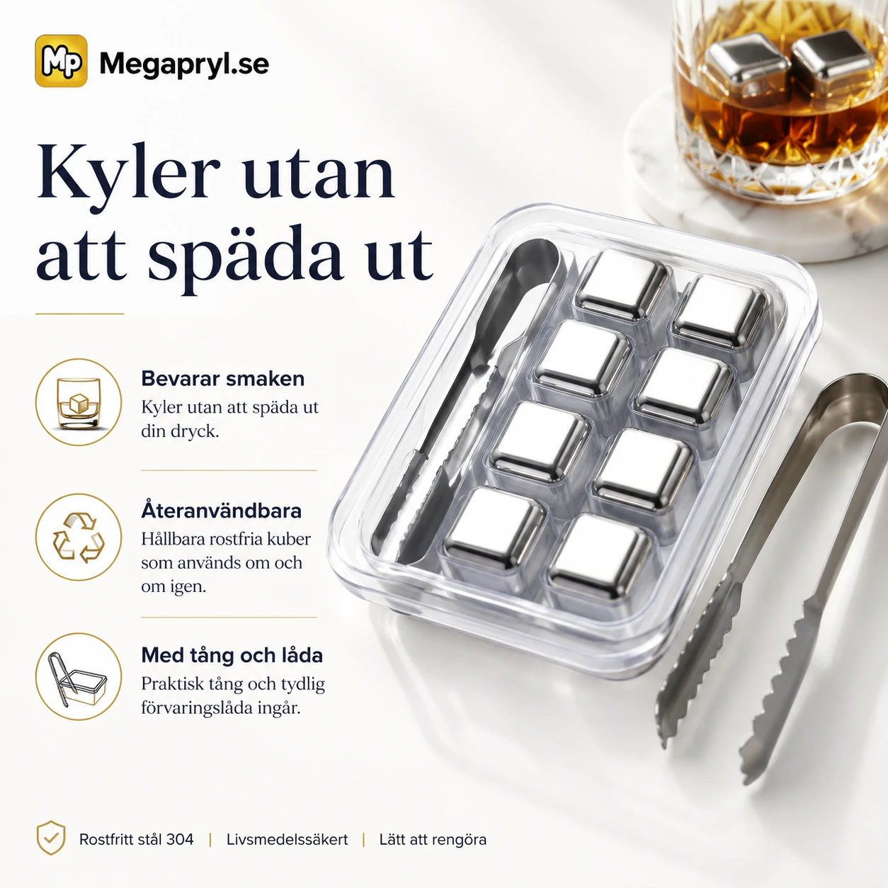 Whiskykylare i Rostfritt Stål med Tång och Låda