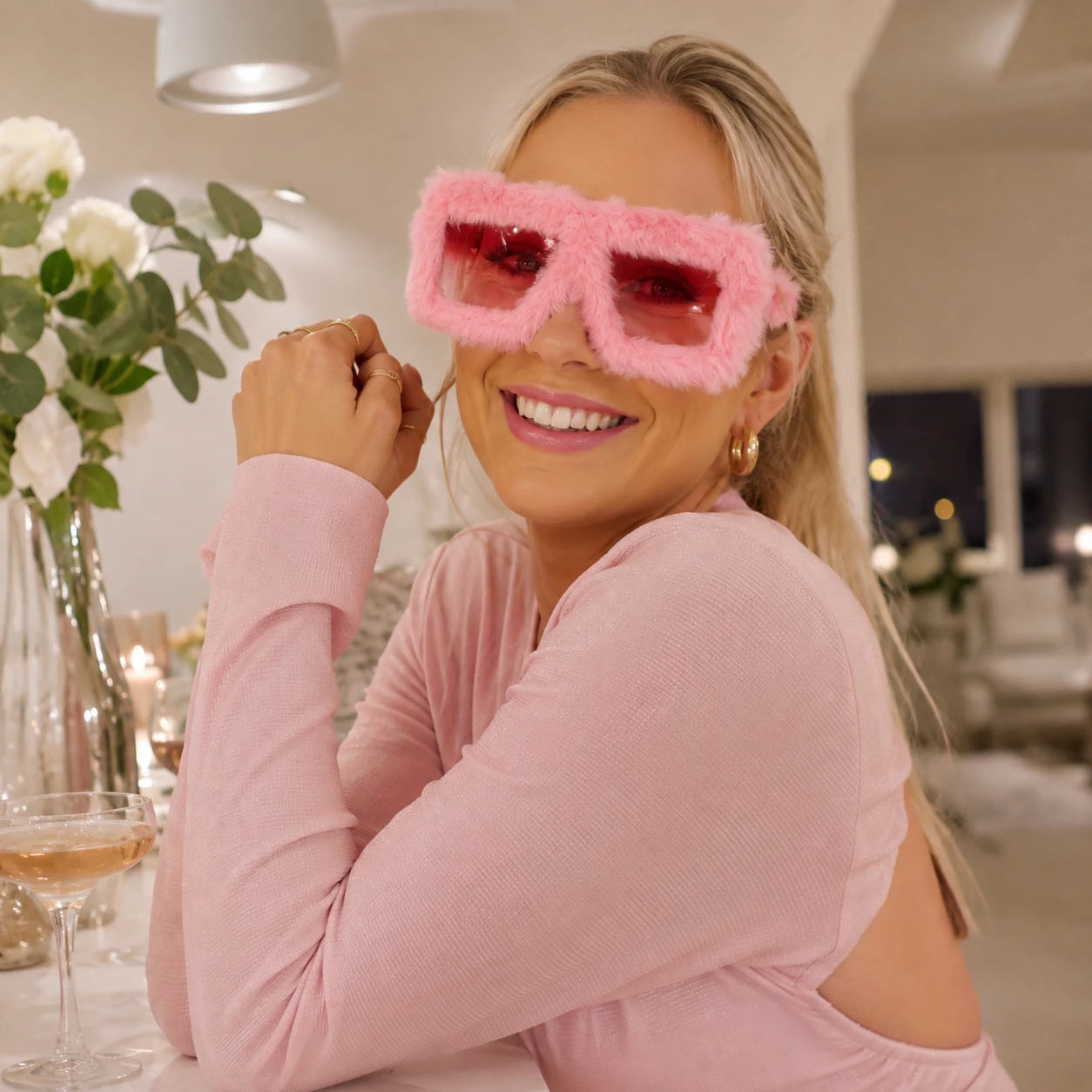 Fluffiga oversized solglasögon i fyrkantig modell