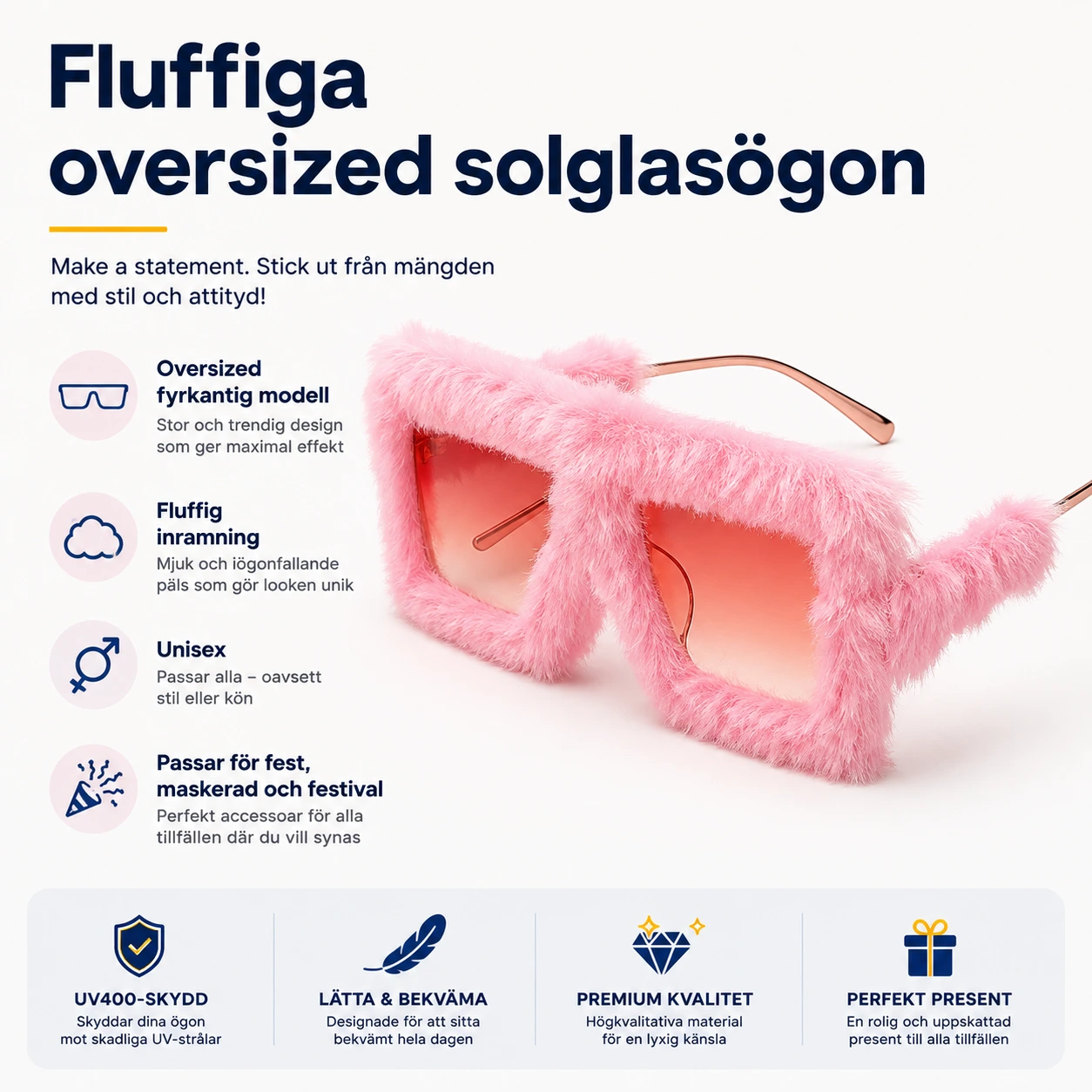 Fluffiga oversized solglasögon i fyrkantig modell