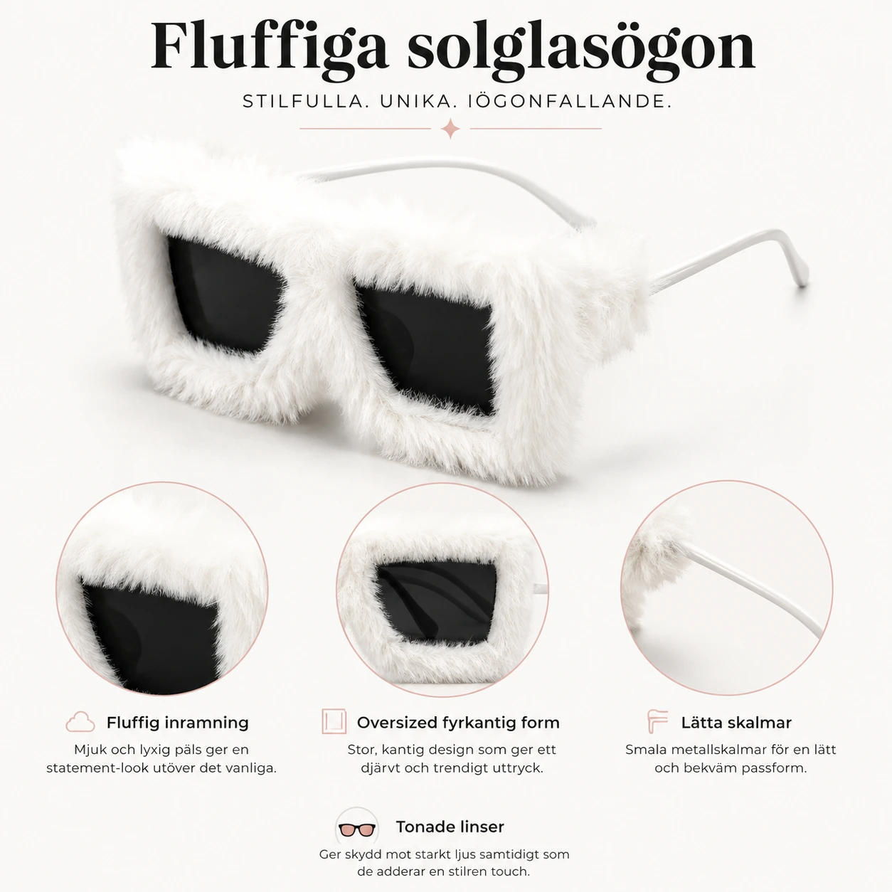 Fluffiga oversized solglasögon i fyrkantig modell