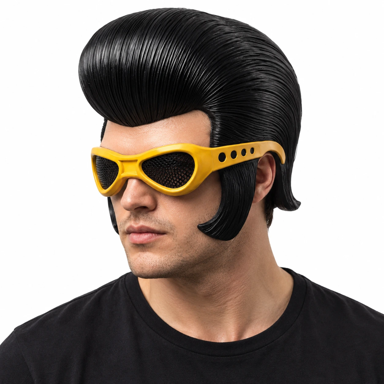 Halvmask rockabilly i latex med glasögon