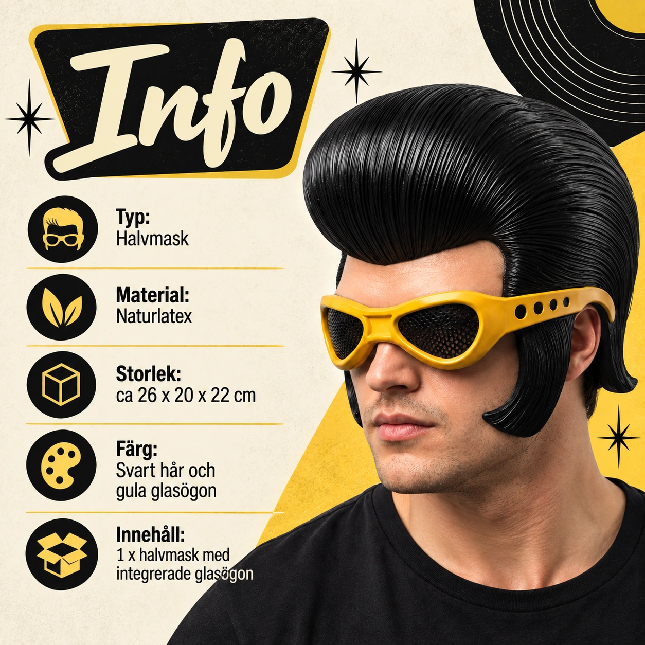 Halvmask rockabilly i latex med glasögon