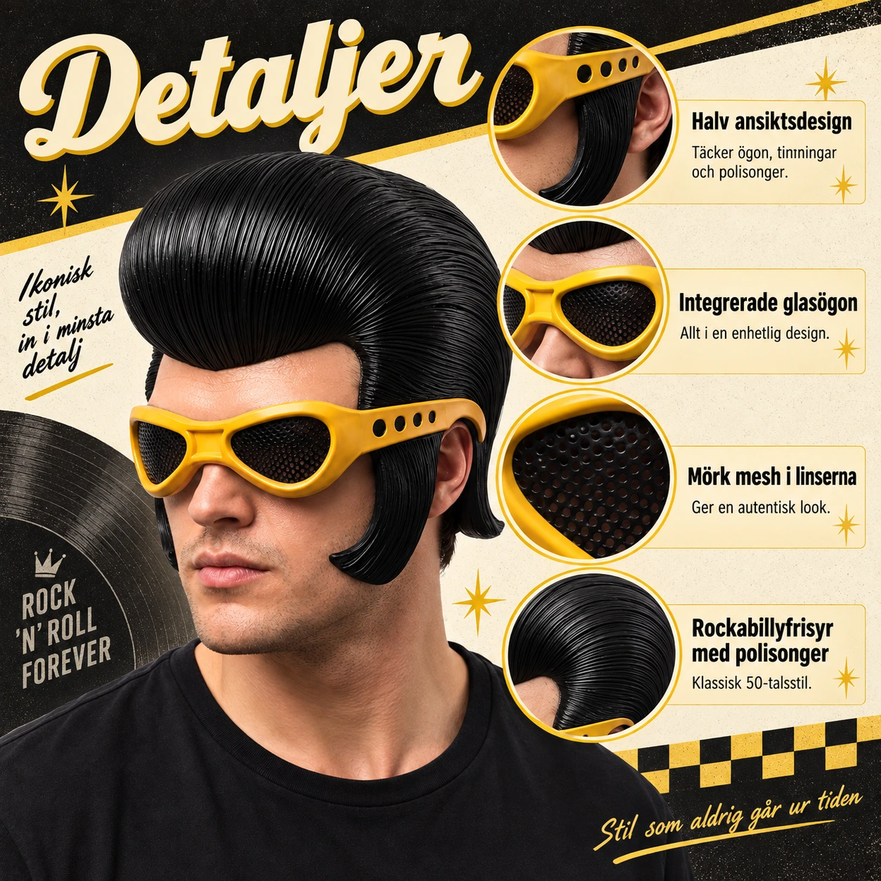 Halvmask rockabilly i latex med glasögon
