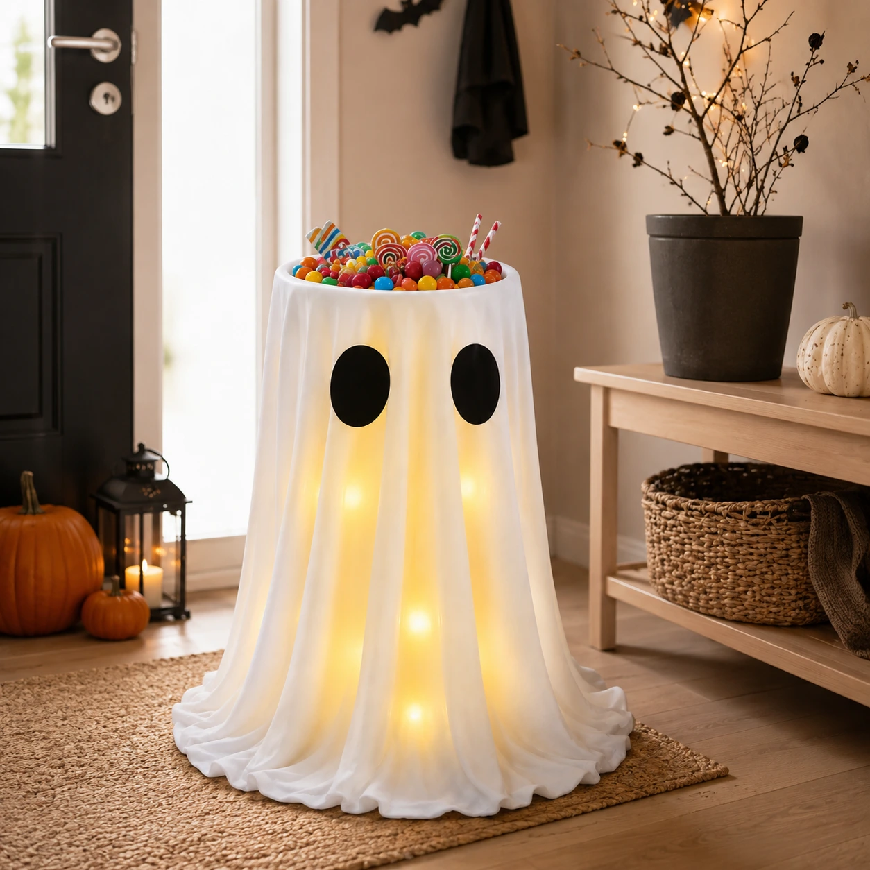 Glödande godisskål till halloween med justerbar höjd