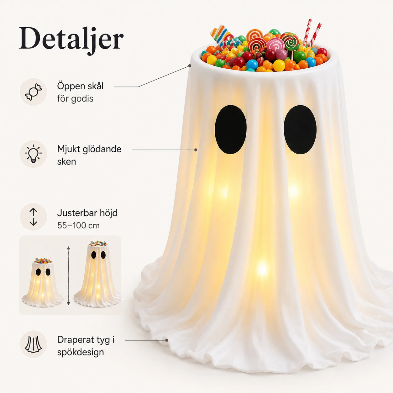 Glödande godisskål till halloween med justerbar höjd