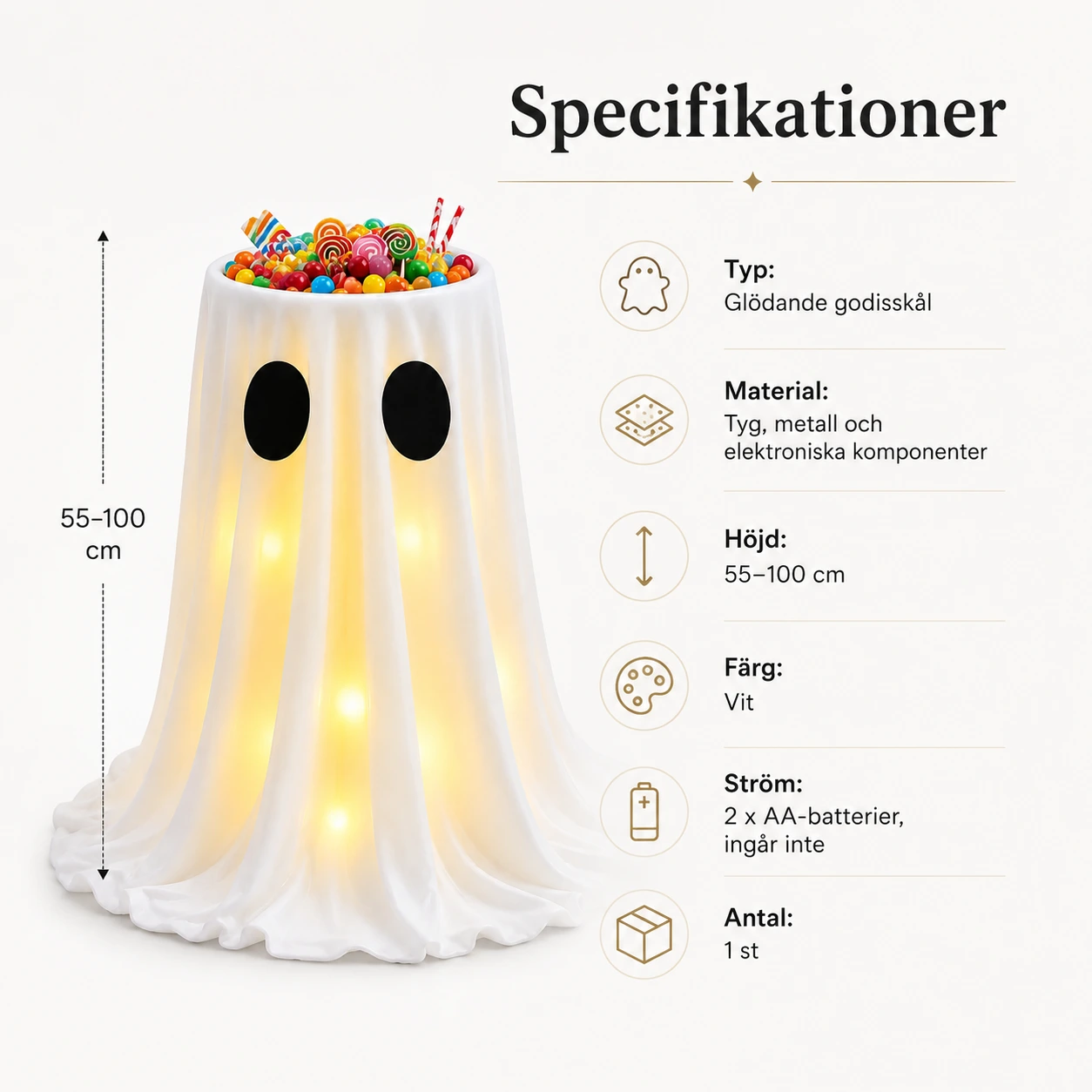 Glödande godisskål till halloween med justerbar höjd