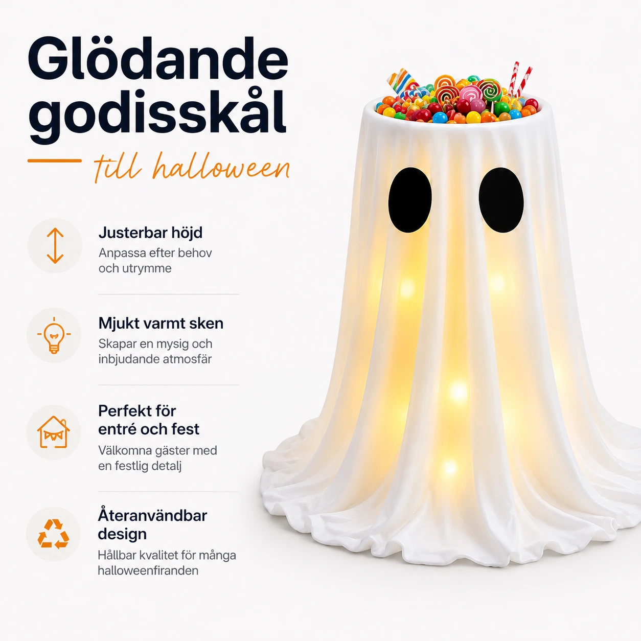 Glödande godisskål till halloween med justerbar höjd