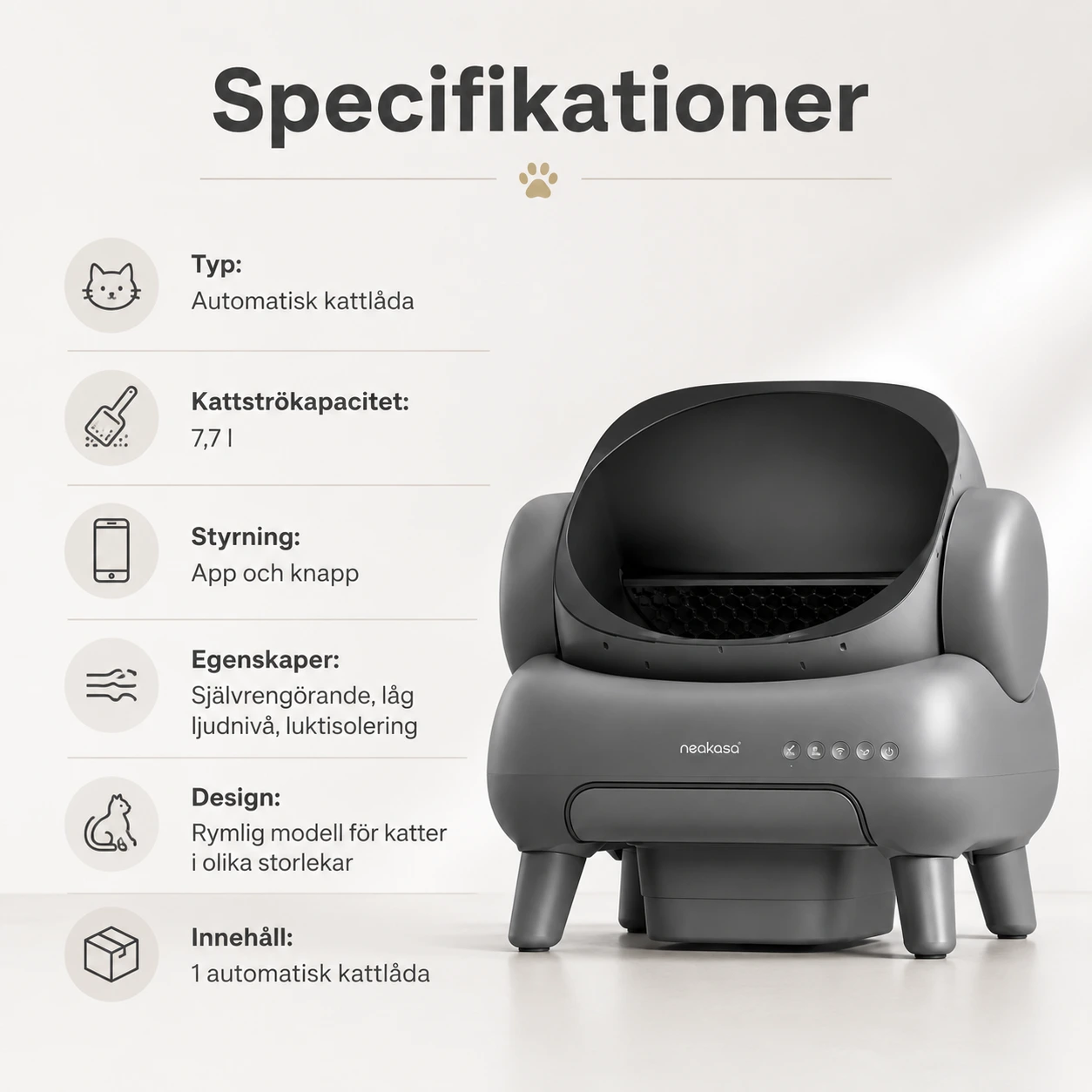 Självrengörande kattlåda med appstyrning