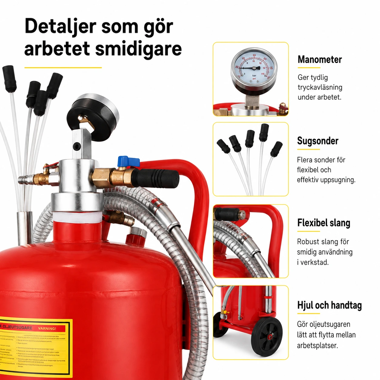 Pneumatisk oljeutsugare för fordon 22,7 l med manometer