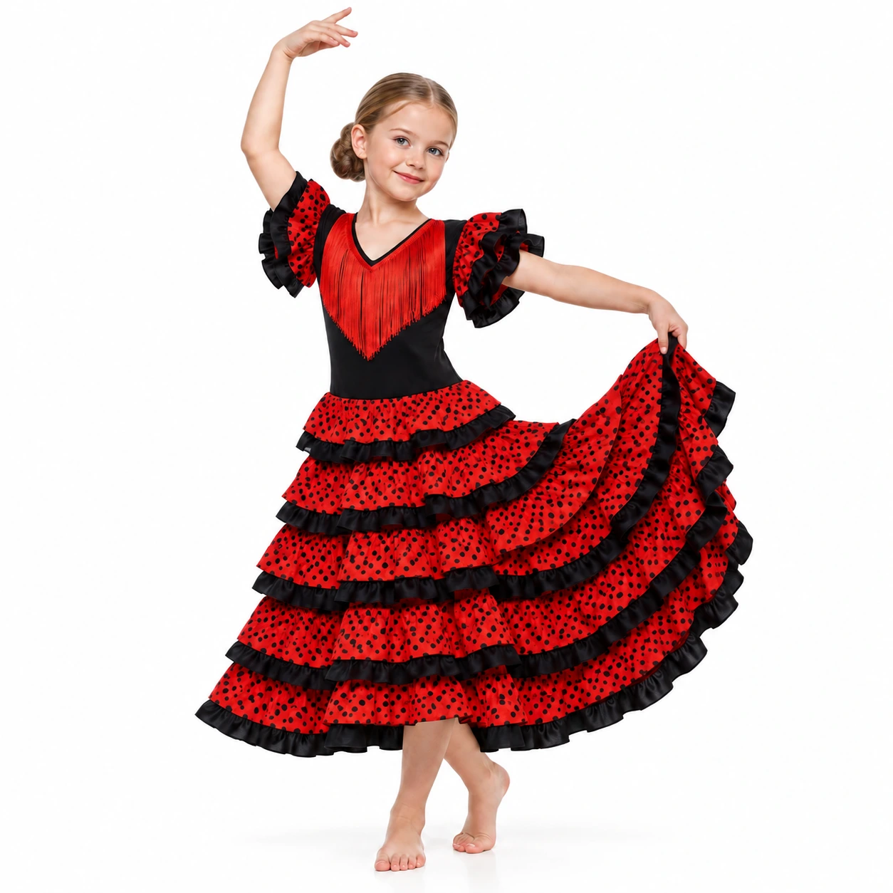 Lasten flamencomekko kerrostetuilla röyhelöillä