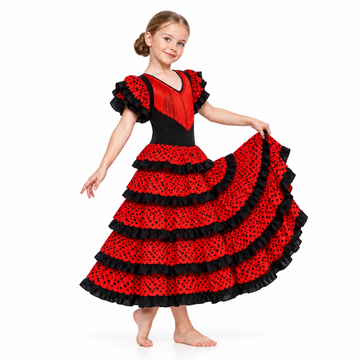 Lasten flamencomekko kerrostetuilla röyhelöillä