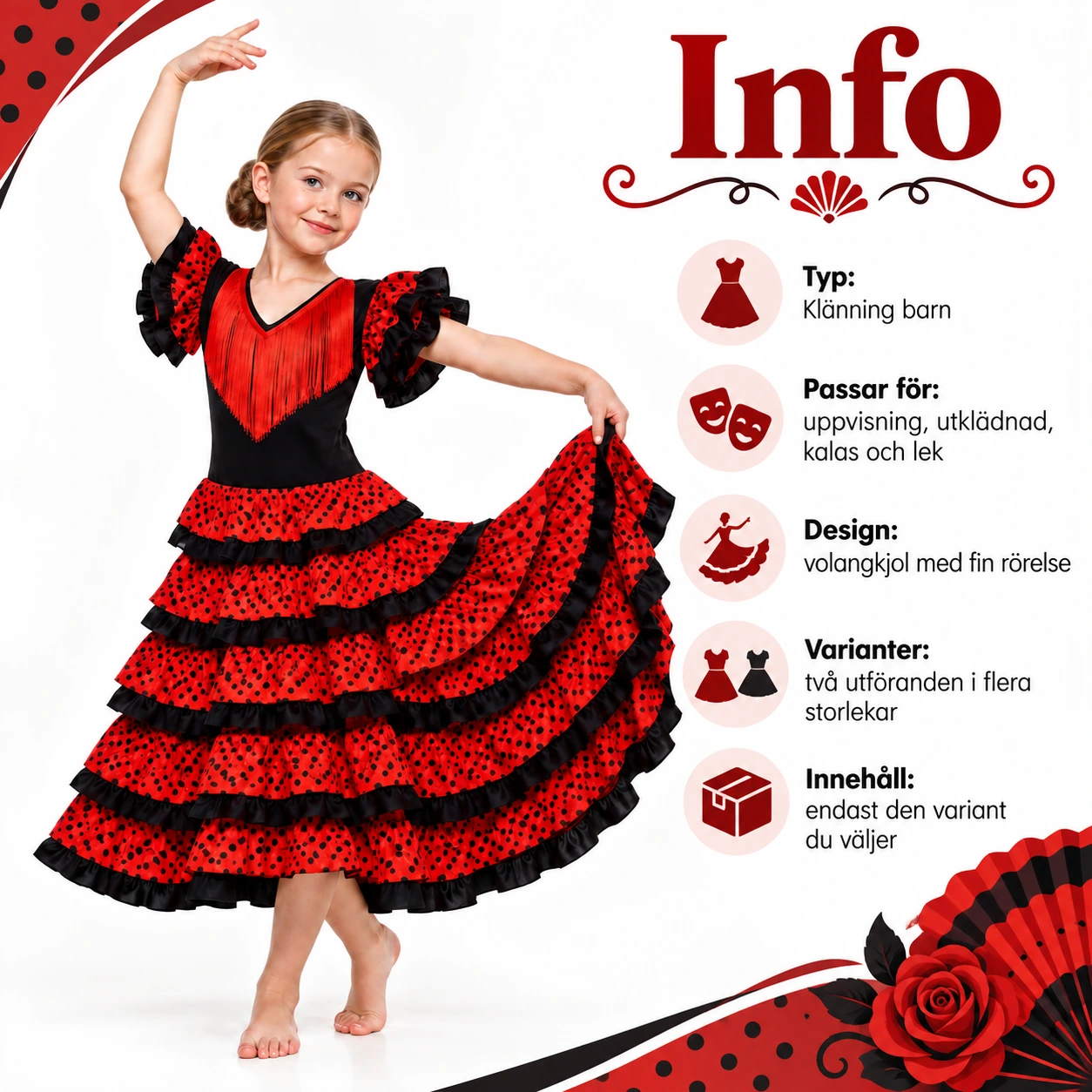 Lasten flamencomekko kerrostetuilla röyhelöillä