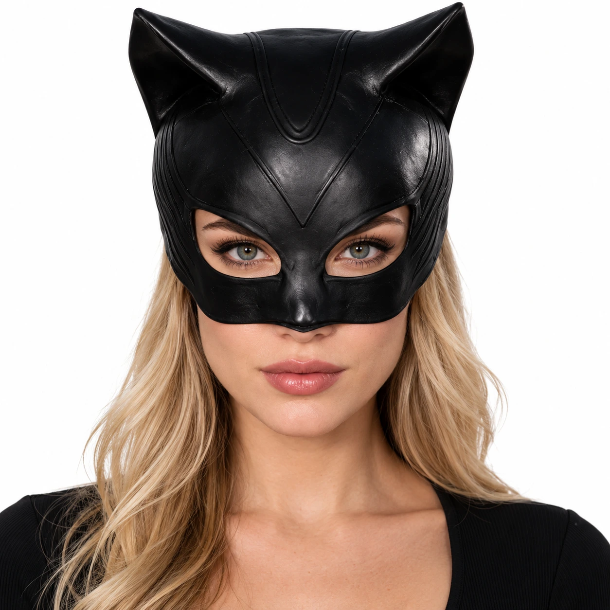 Halvmask katt i latex, svart