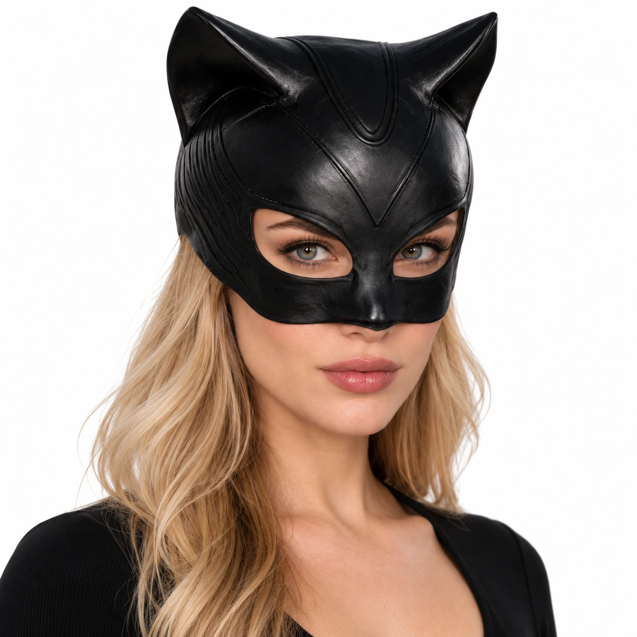 Halvmask katt i latex, svart