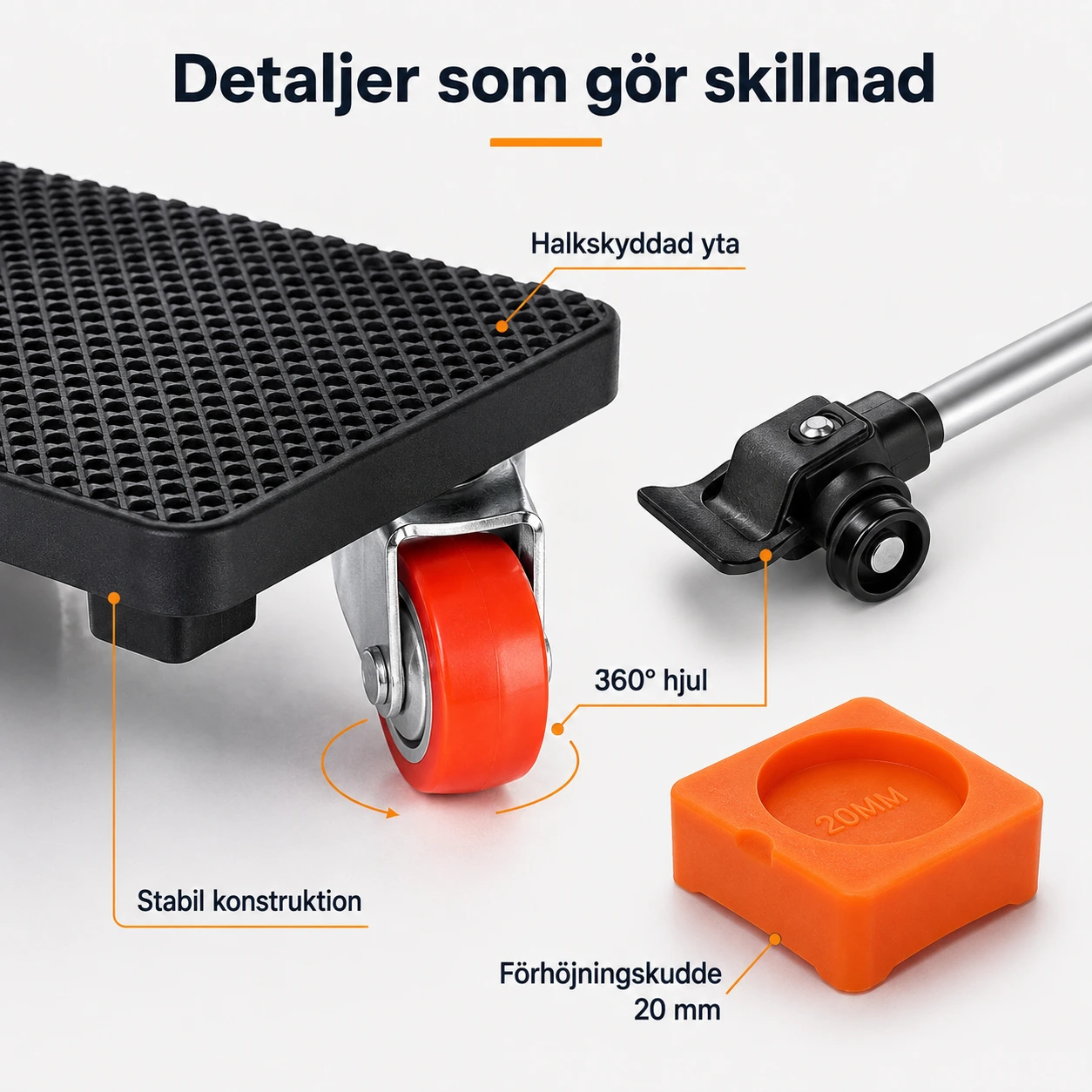 Huonekalujen siirtäjä nostovivulla ja kuljetuspyörillä