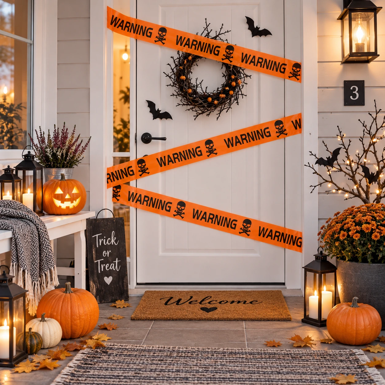 Halloween-varoitusnauha PE-muovista, 7,6 cm x 6 m