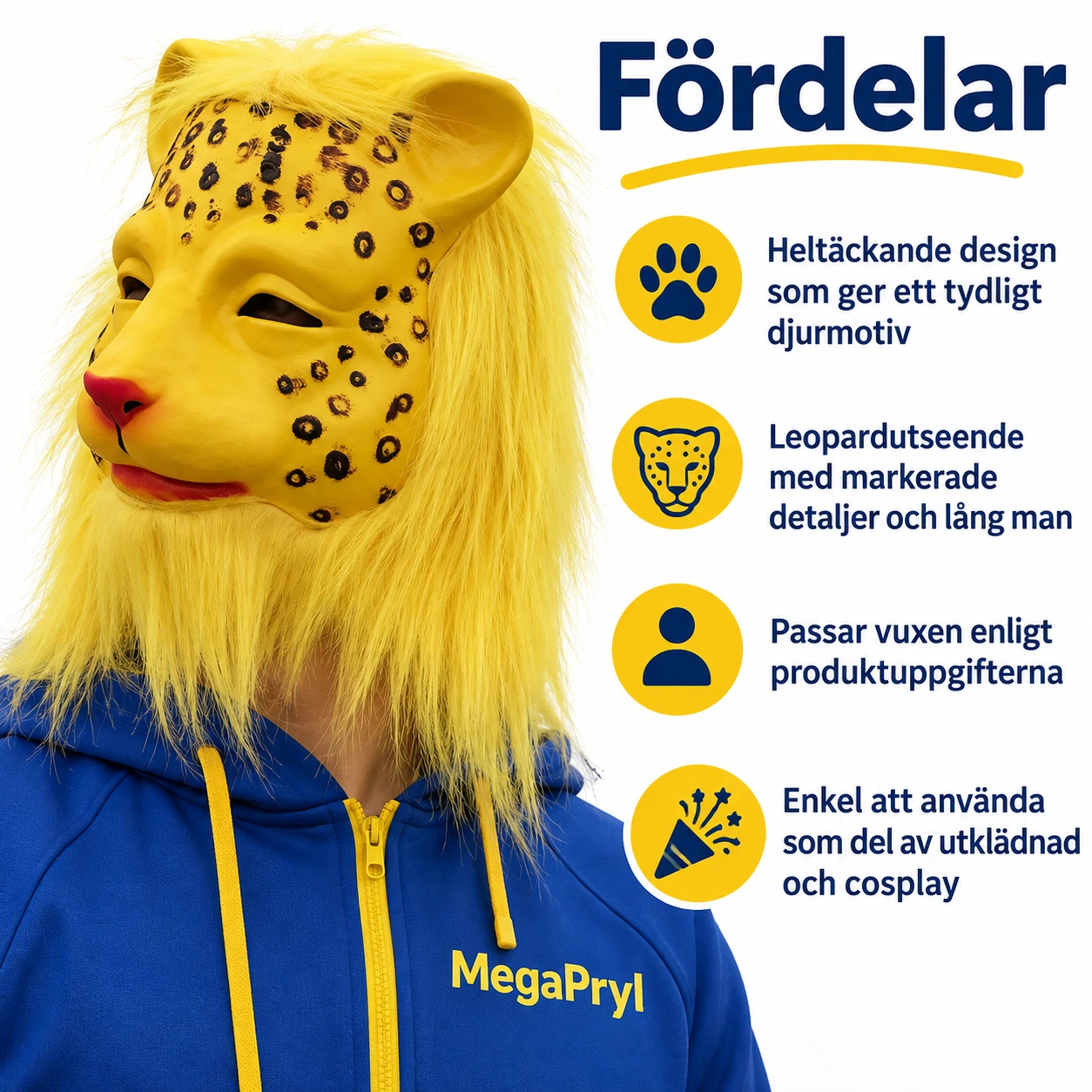 Mask leopard heltäckande för vuxen