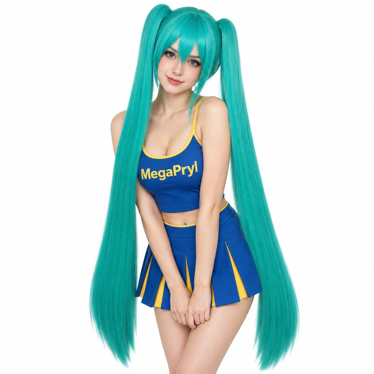 Turkos Lång Anime Cosplay Peruk