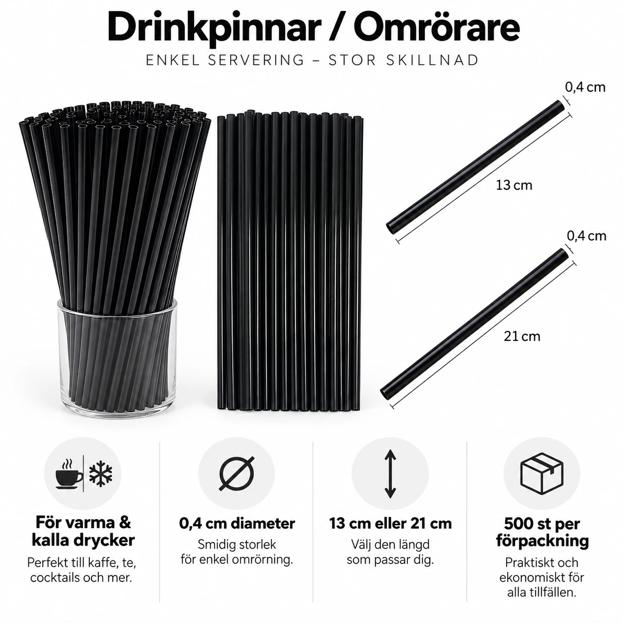 Drinkrör och omrörare för kaffe och cocktails, svart
