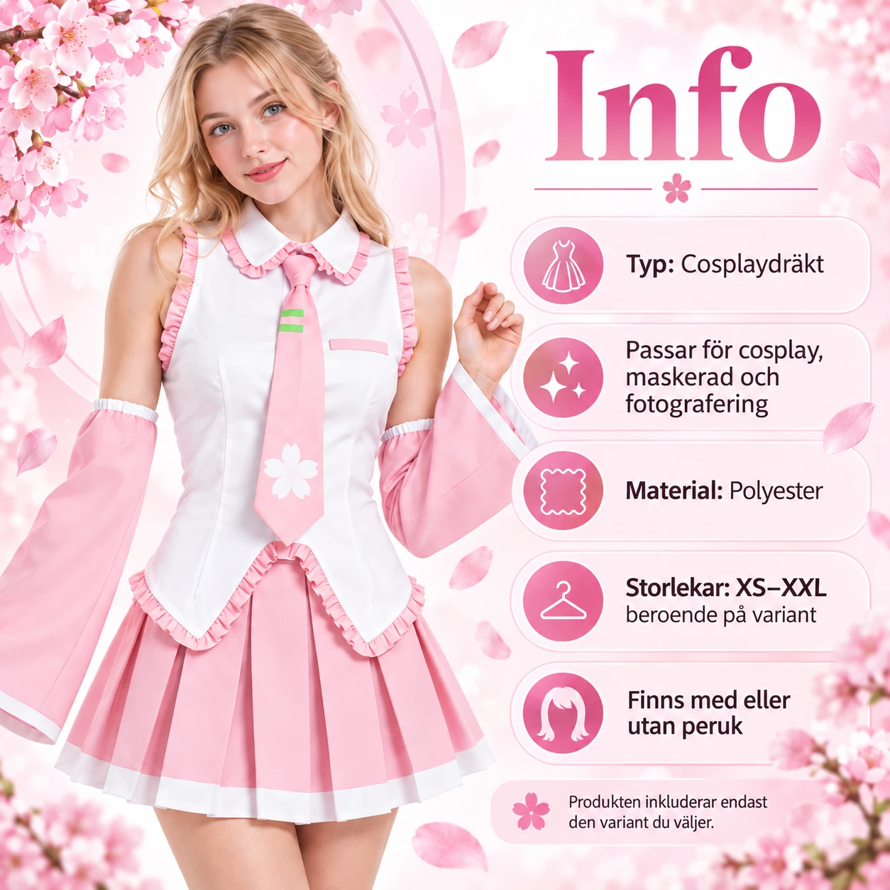 Rosa Körsbärsblomma Idol Dräkt med Veckad Kjol, Ärmar och Slips