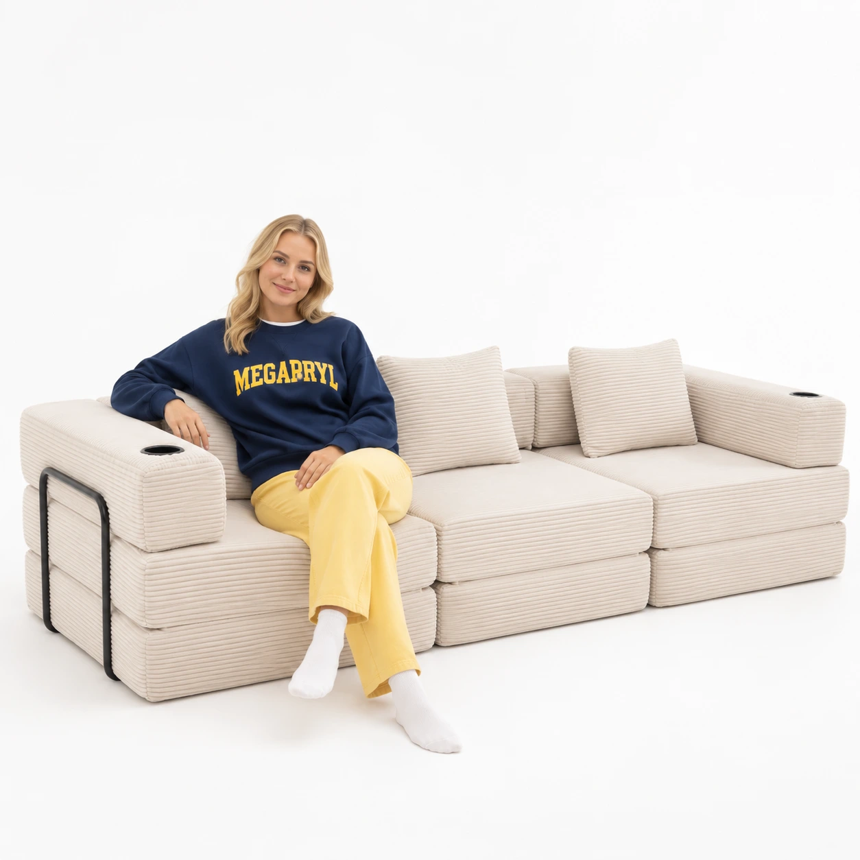 Modulsoffa 3-Sits Bäddsoffa med Mugghållare