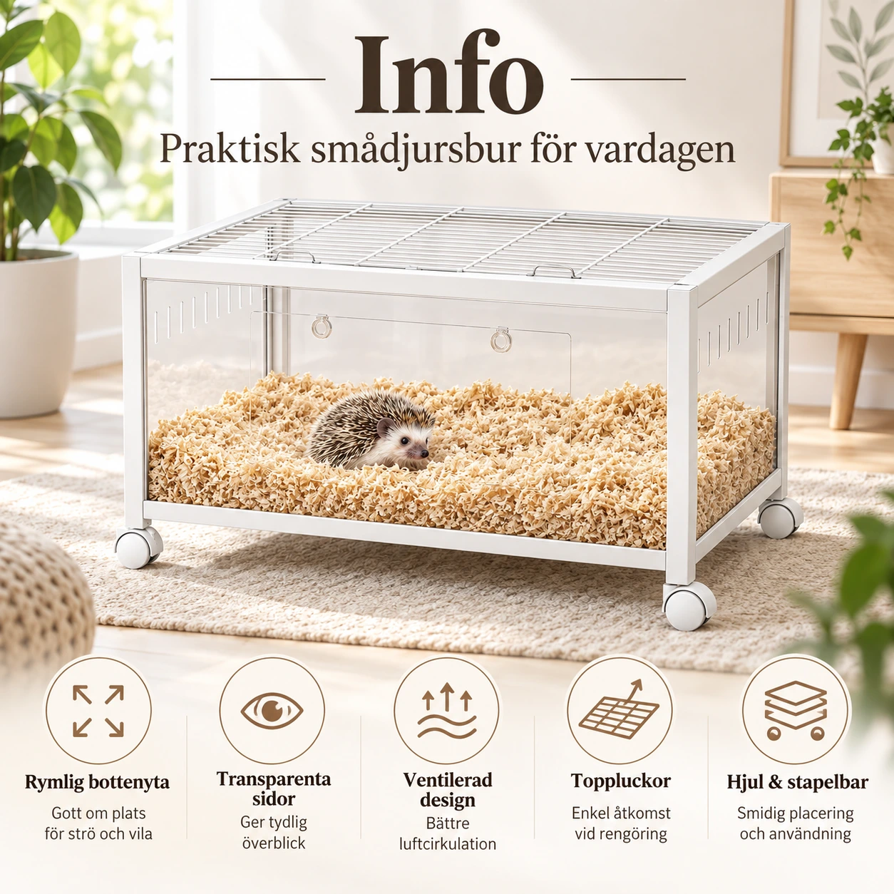 Smådjursbur med hjul 96 x 47 x 51 cm