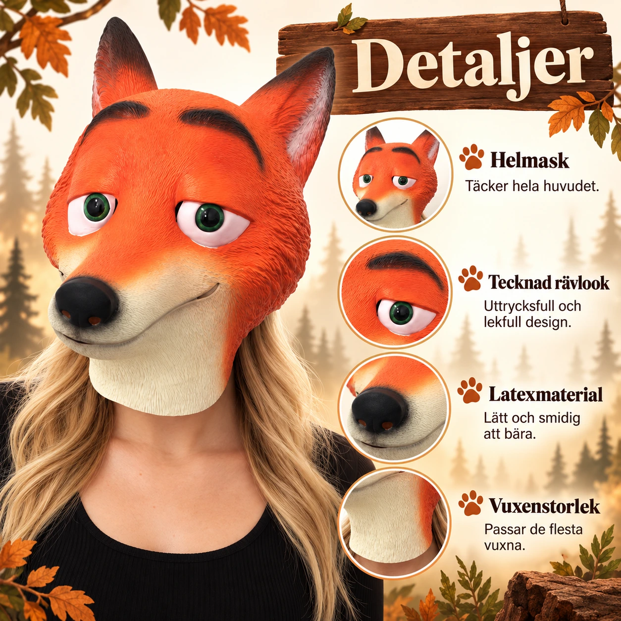 Mask räv i latex, vuxen