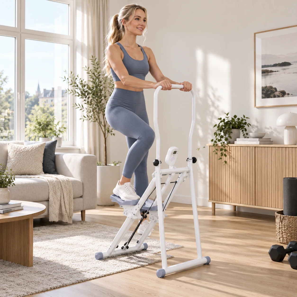 Hopfällbar stair stepper för hemmaträning med LCD-display