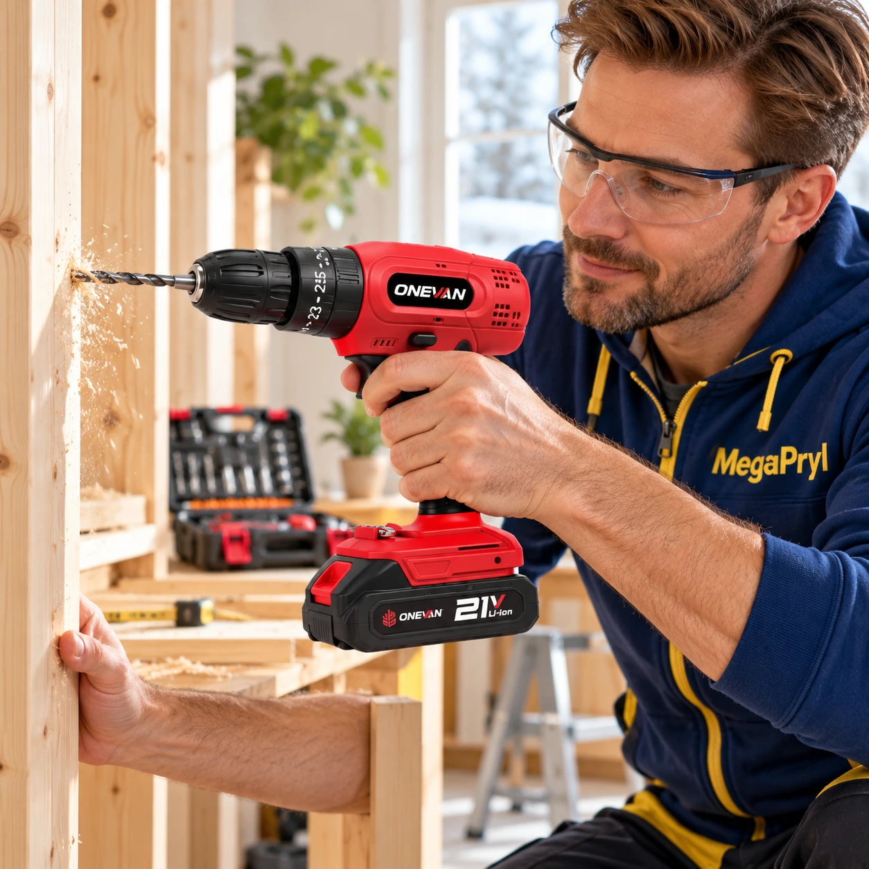 Batteridriven slagborrmaskin med 2 batterier och 34 delar