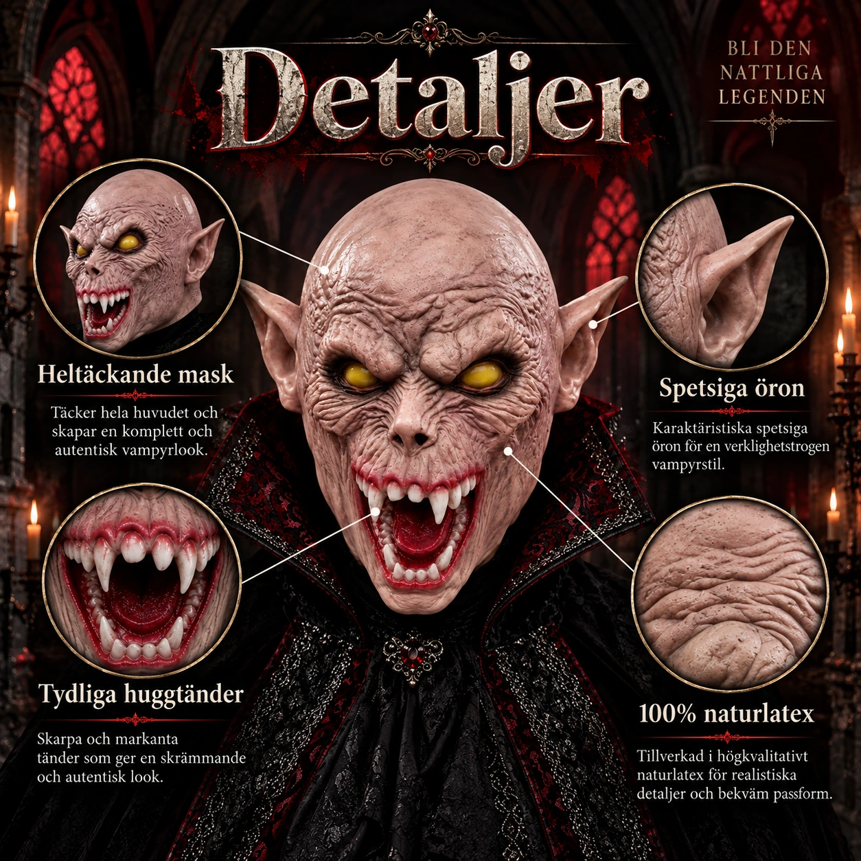 Mask vampyr vuxen i latex, heltäckande