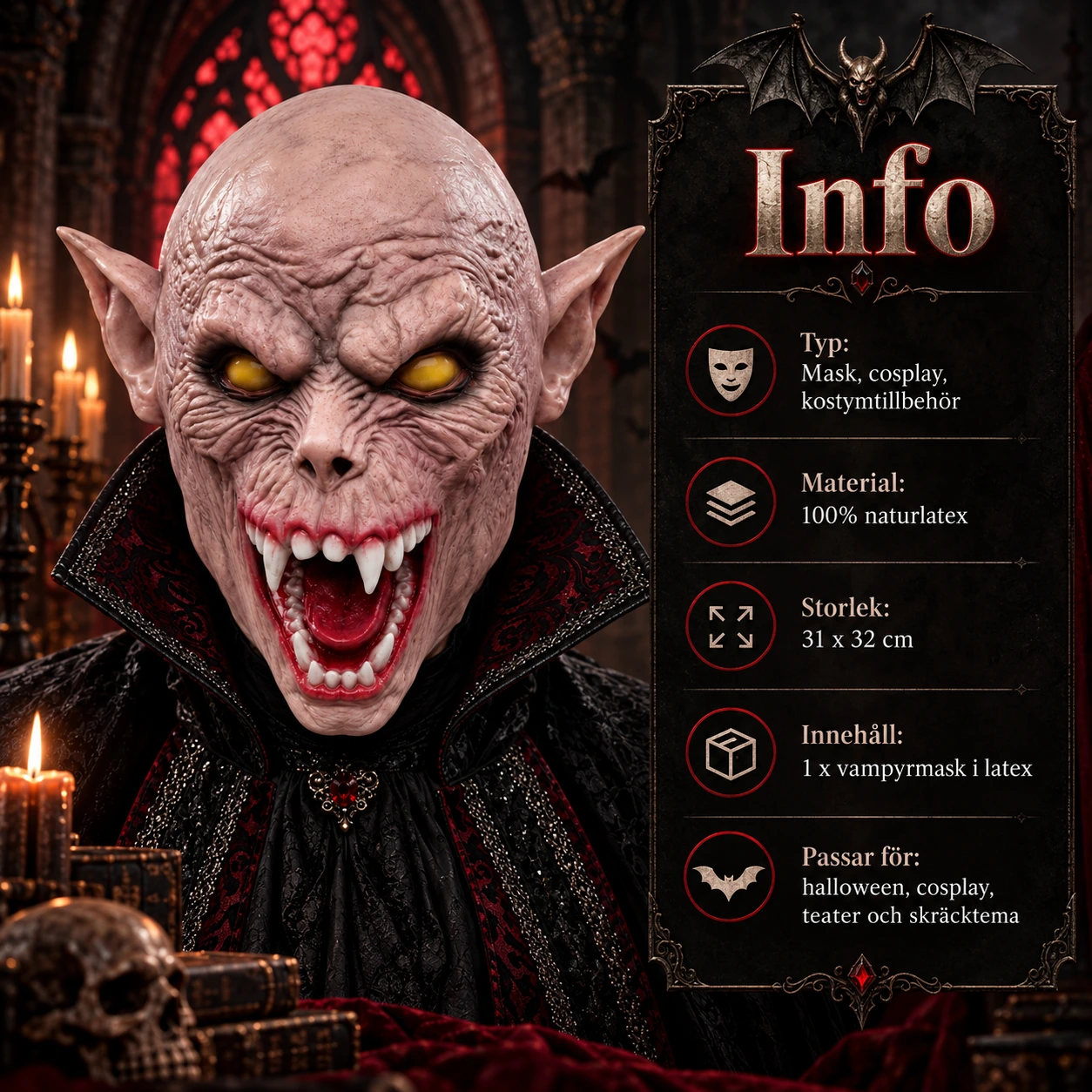 Mask vampyr vuxen i latex, heltäckande