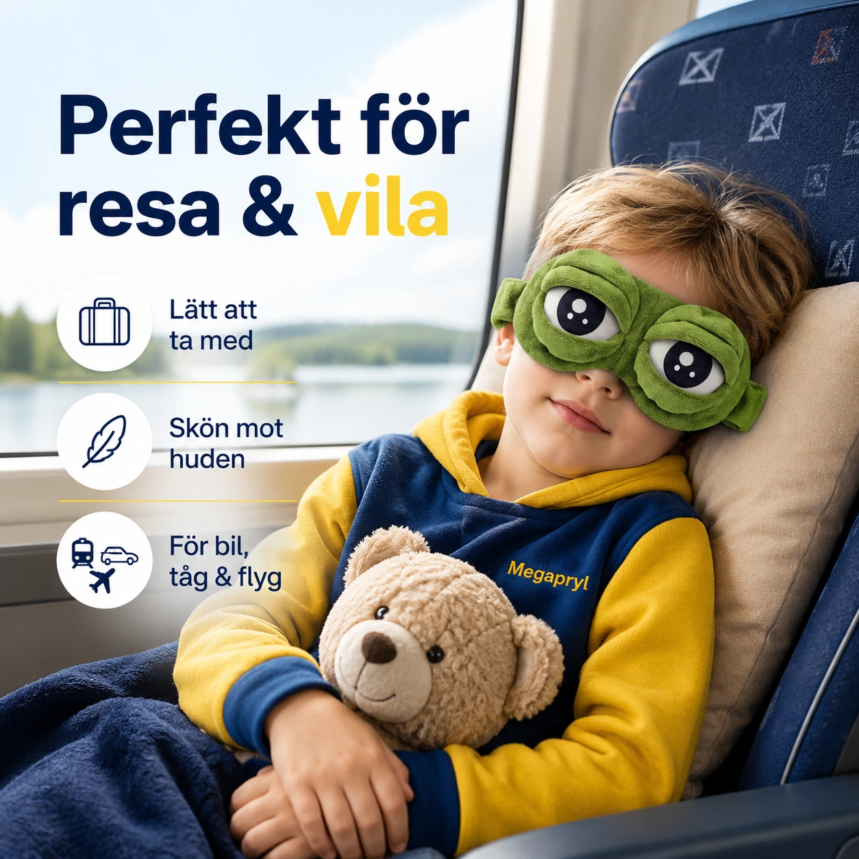 Groda Sovmask i Plysch med Roliga Ögon