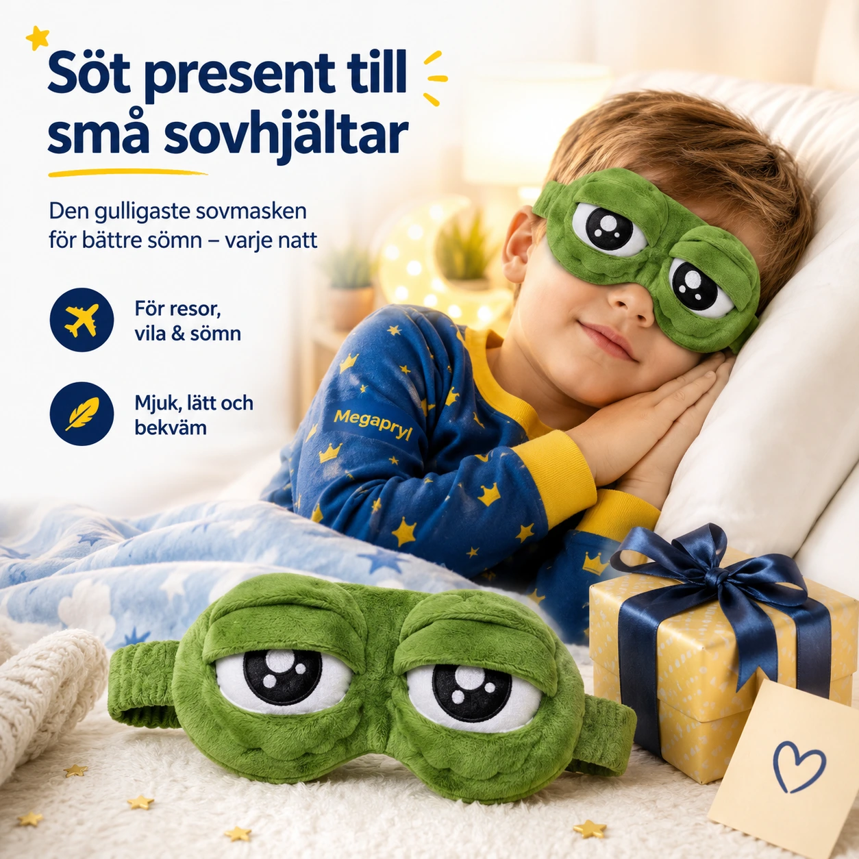 Groda Sovmask i Plysch med Roliga Ögon