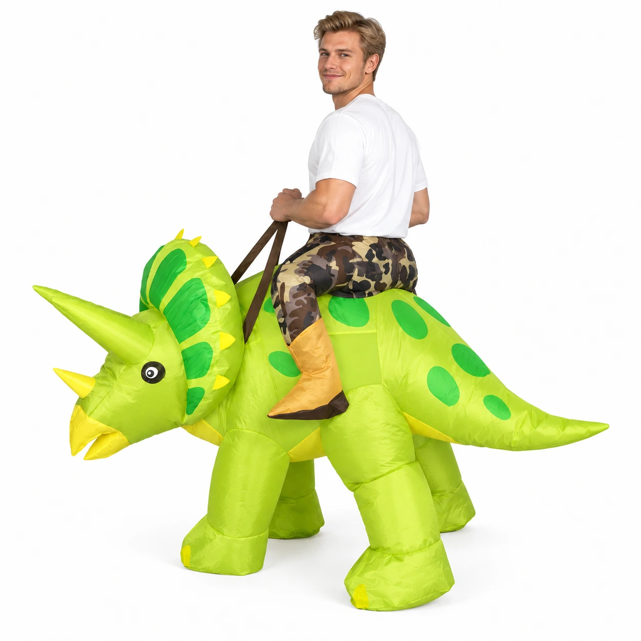 Uppblåsbar Grön Triceratops Riddarkostym för Vuxna